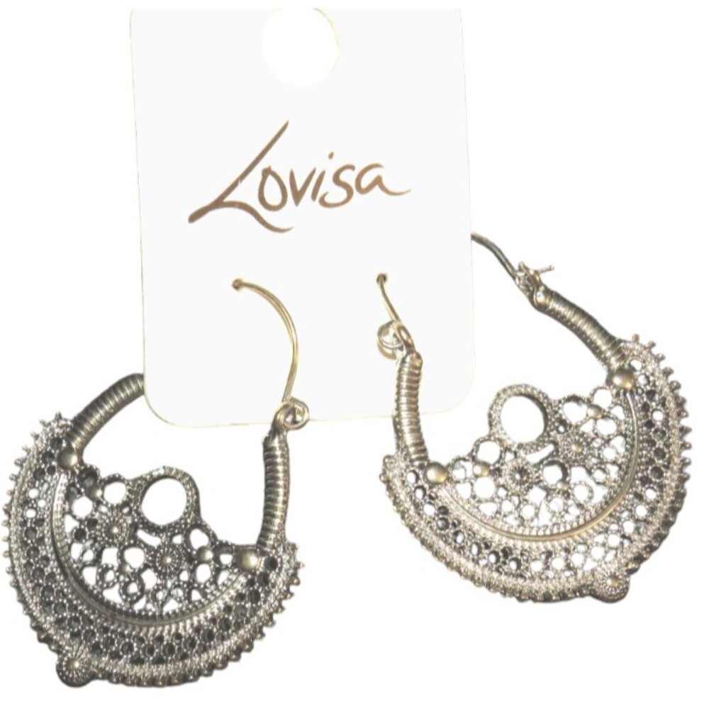 Lovisa Silver Tone Ornate Filigree Hoop Dangle Earrings